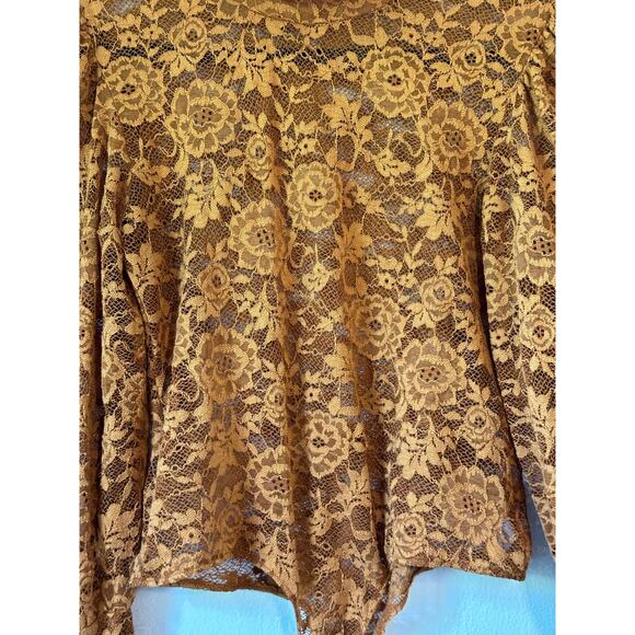 Jolie & Joy X Large Rust Bodysuit Mock Neck Floral Lace Sheer Whimsigoth Boho - Picture 4 of 9